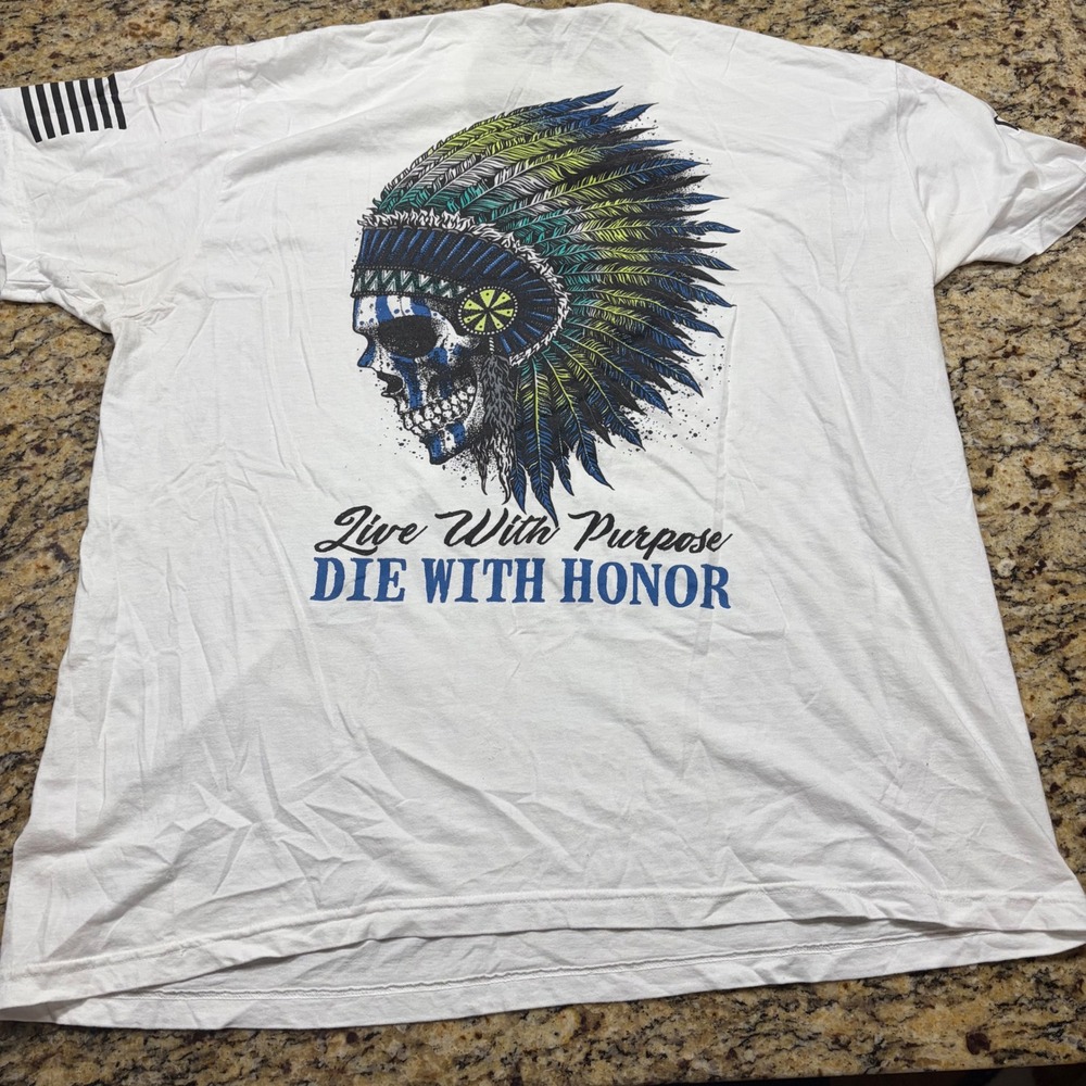 Warrior 12 Live With Purpose Die With Honor Skull T-Shirt Mens 2XL White XII
